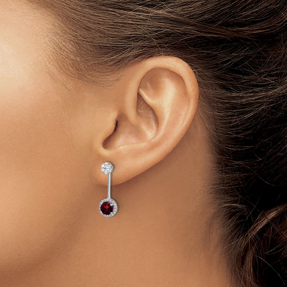 14k White Gold Diamond/Garnet Front/Back Earrings