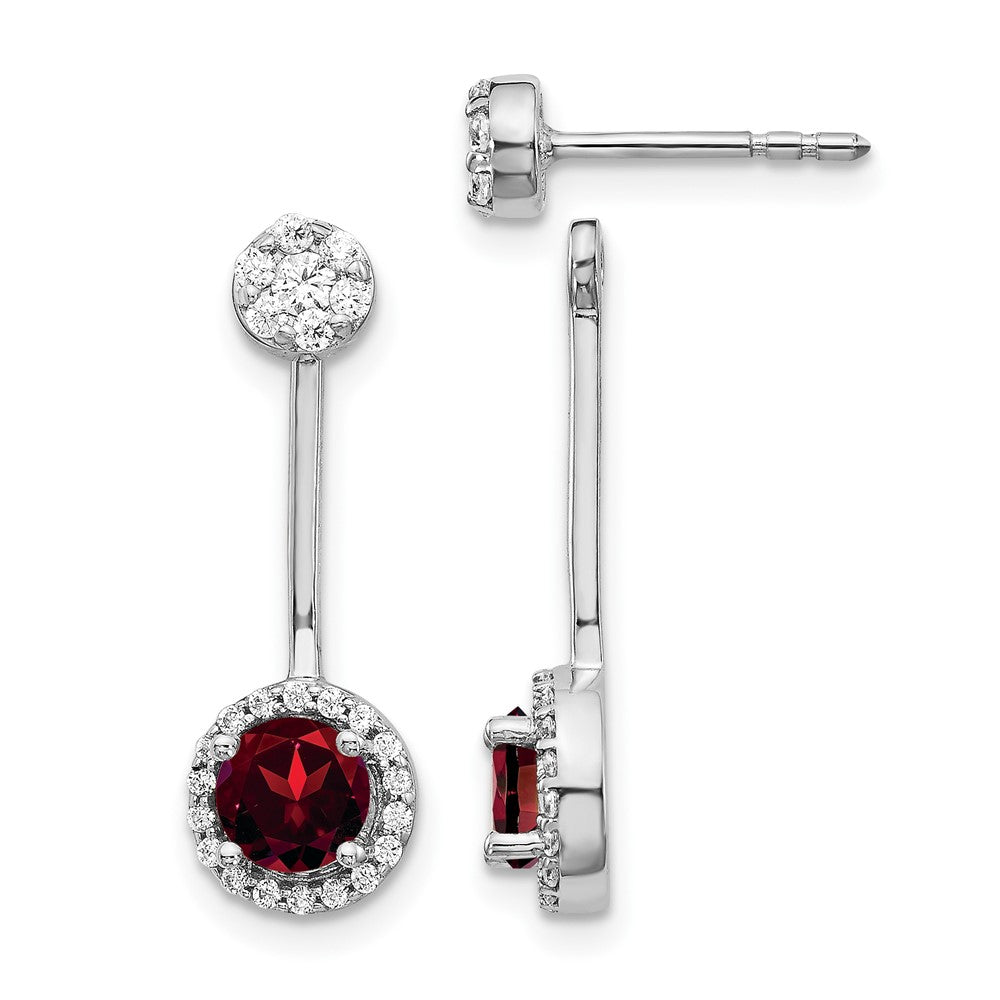 14k White Gold Diamond/Garnet Front/Back Earrings