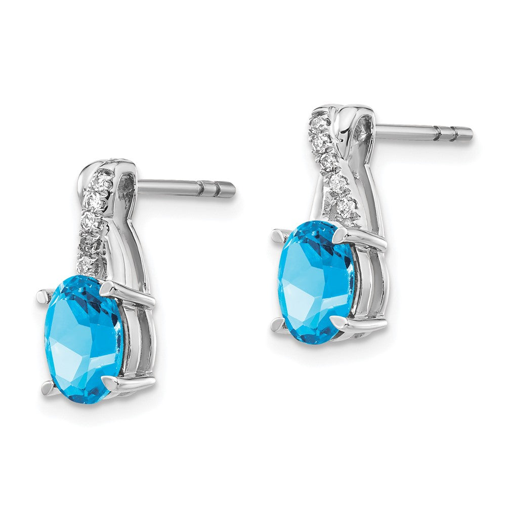 14k White Gold Blue Topaz and Diamond Earrings