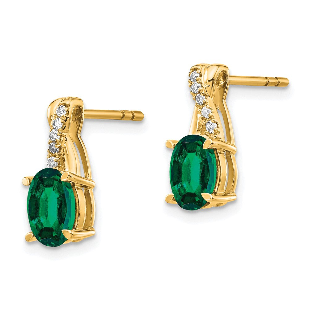 14K Created Emerald and Diamond Earrings