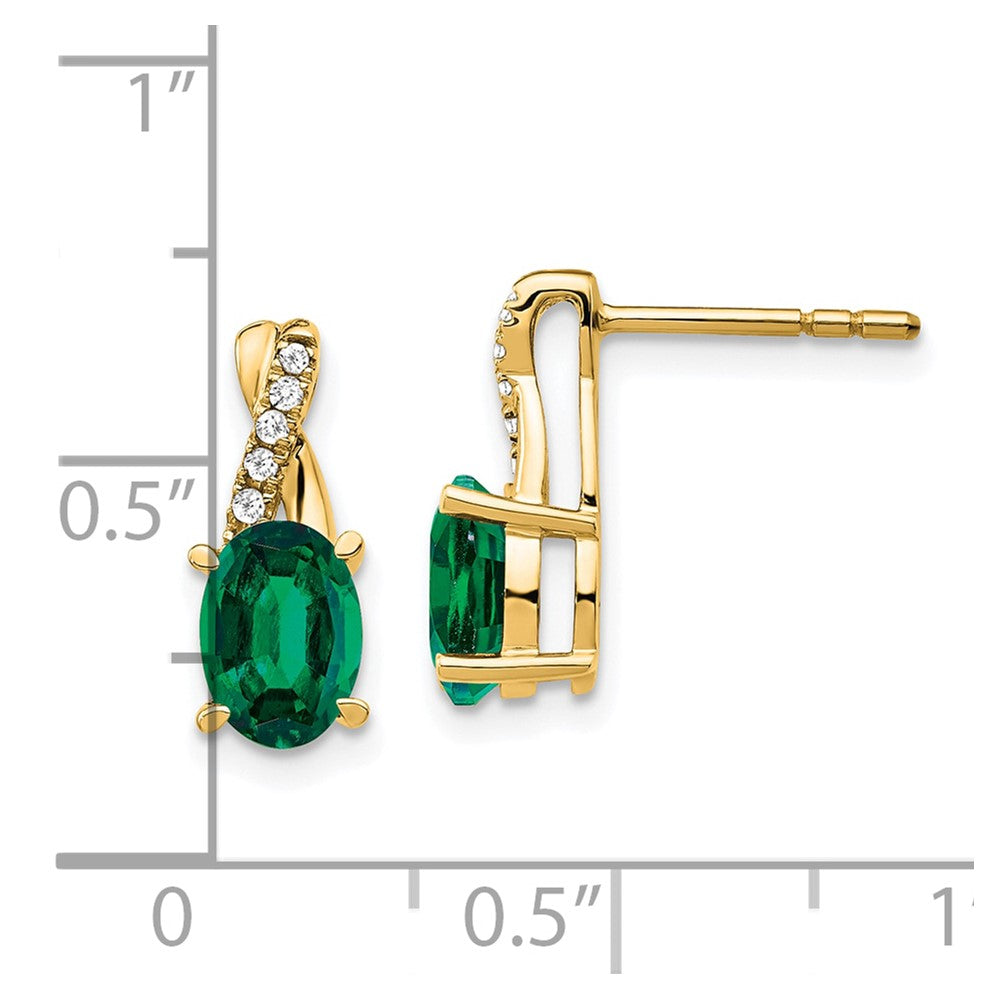 14K Created Emerald and Diamond Earrings