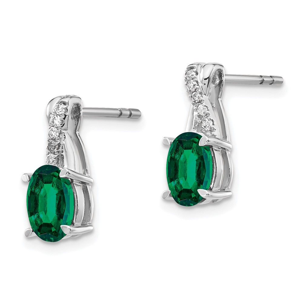 14k White Gold Created Emerald and Diamond Earrings