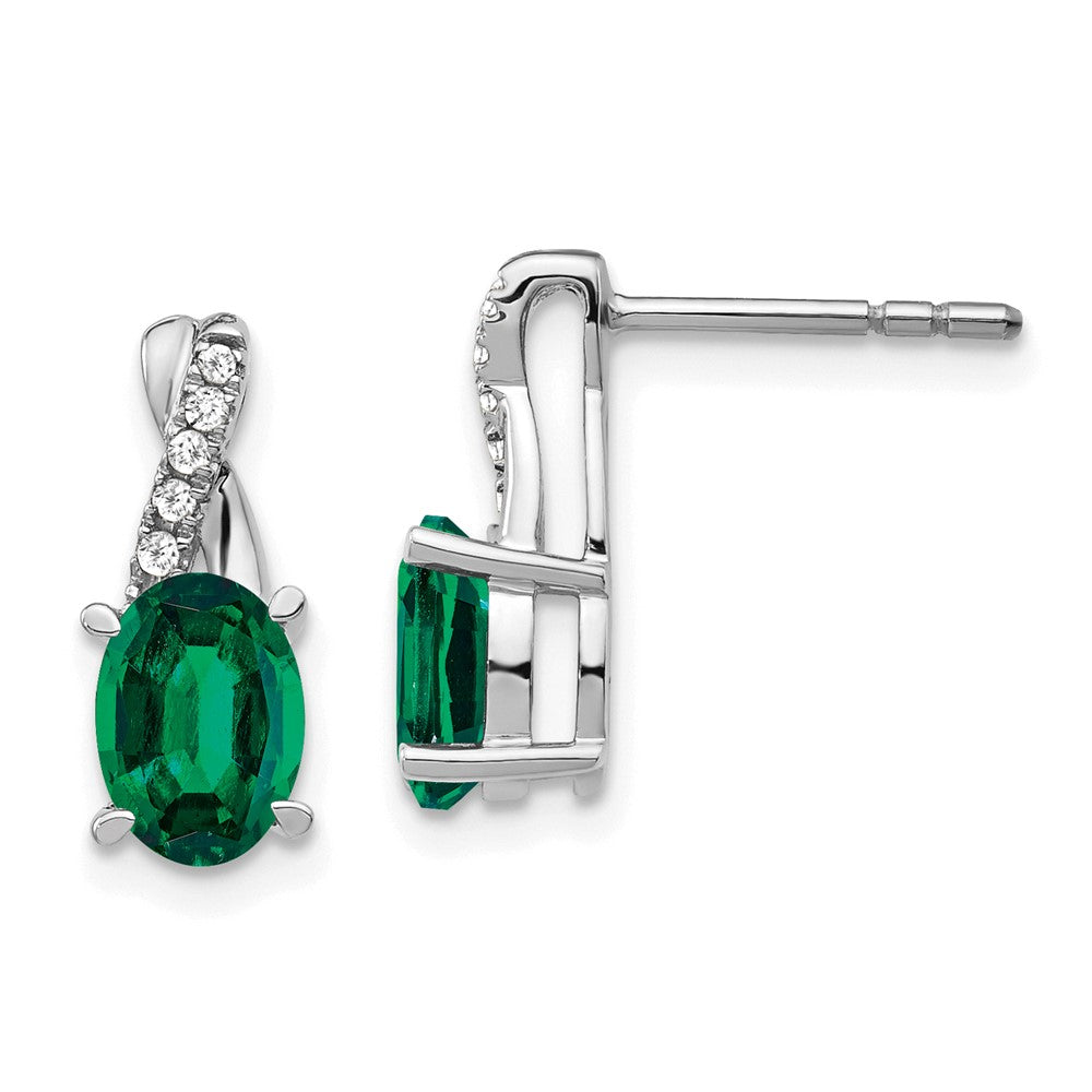 14k White Gold Created Emerald and Diamond Earrings