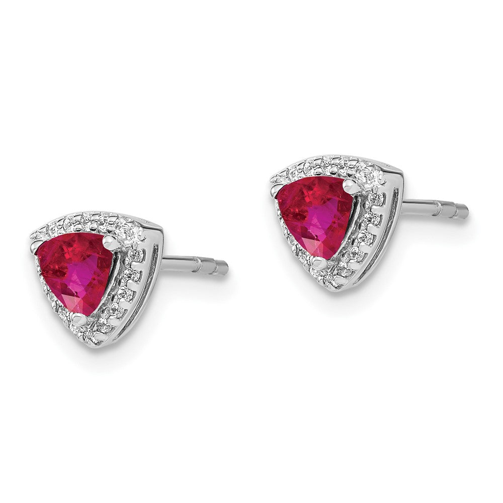 14k White Gold Trillion Ruby and Diamond Halo Earrings