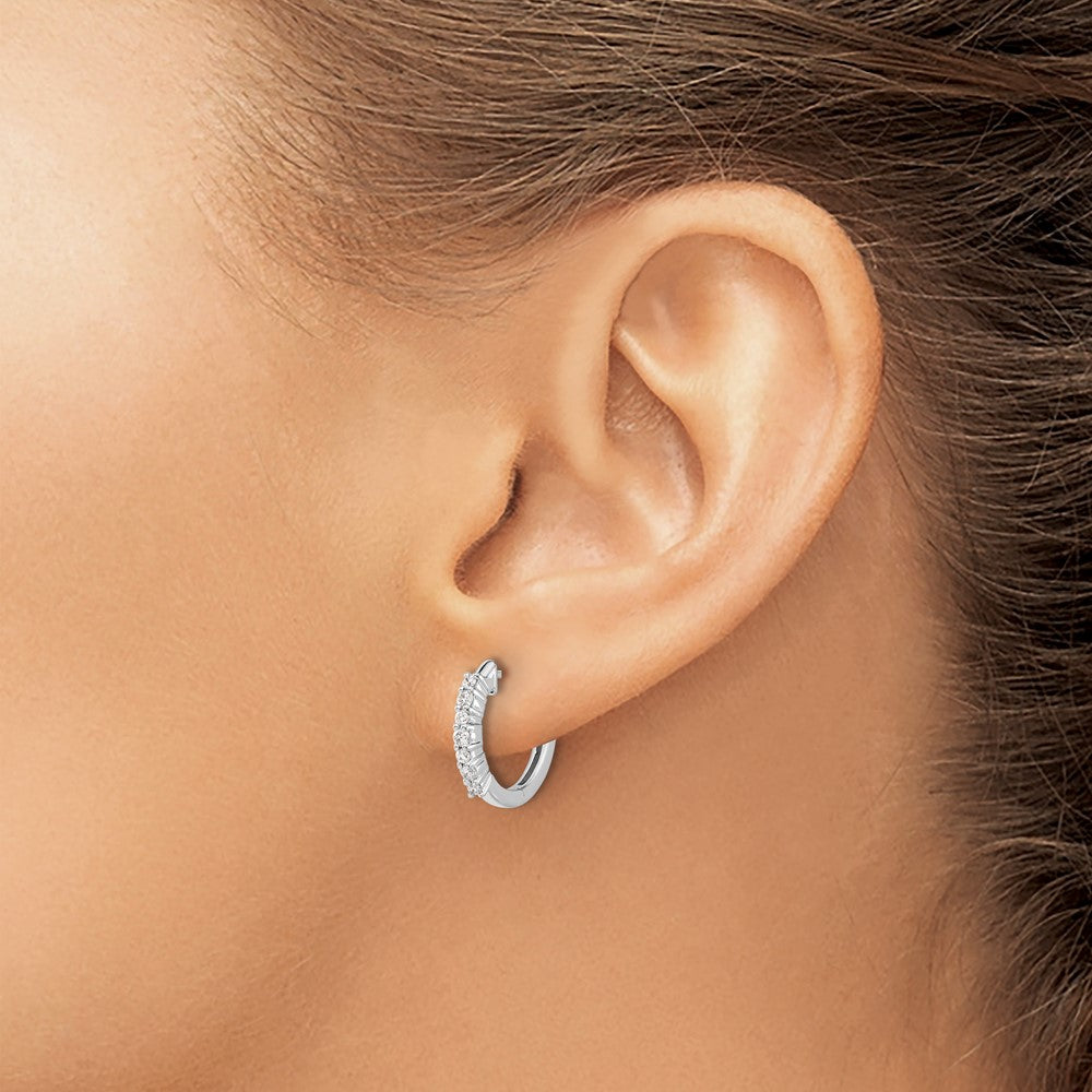 14k White Gold Diamond Hinged Hoop Earrings