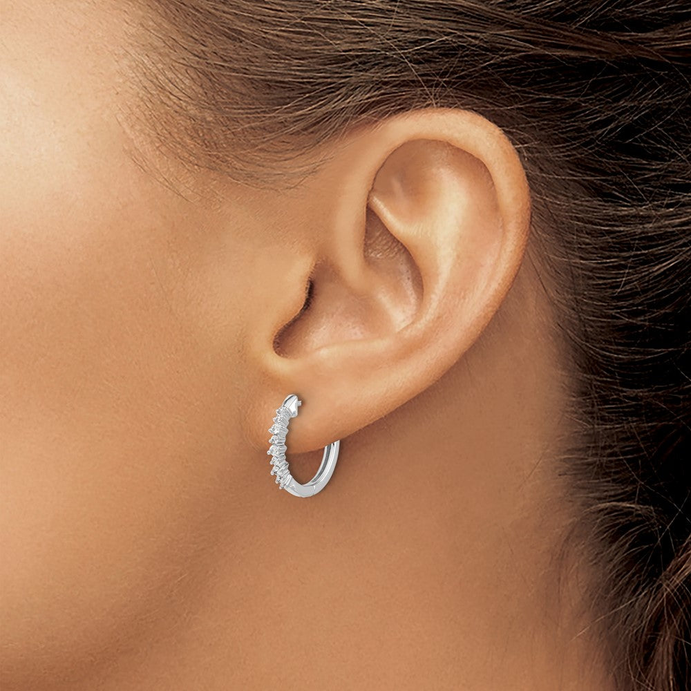 14k White Gold Diamond Hinged Hoop Earrings