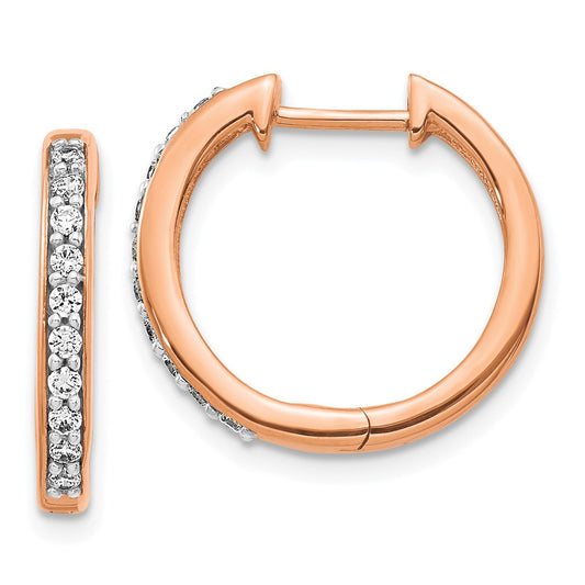 14k Rose Gold Diamond Hinged Hoop Earrings