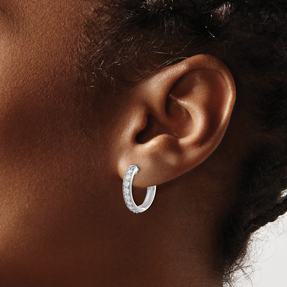 14k White Gold Diamond Hinged Hoop Earrings
