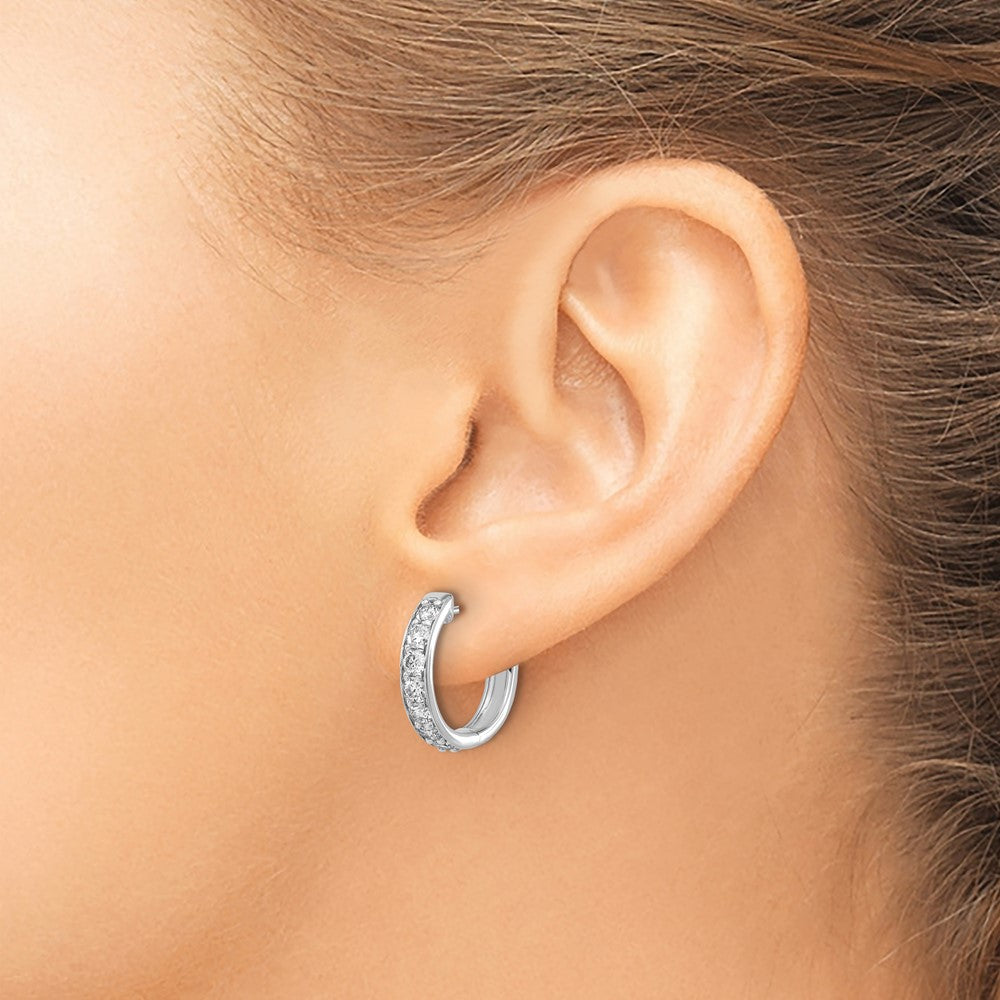 14k White Gold Diamond Hinged Hoop Earrings