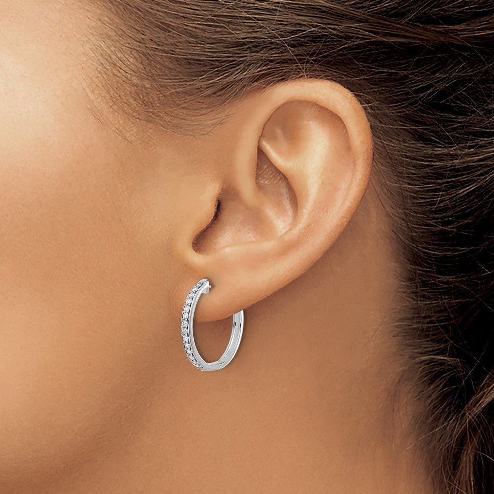 10k White Gold Diamond Hinged Hoop Earrings