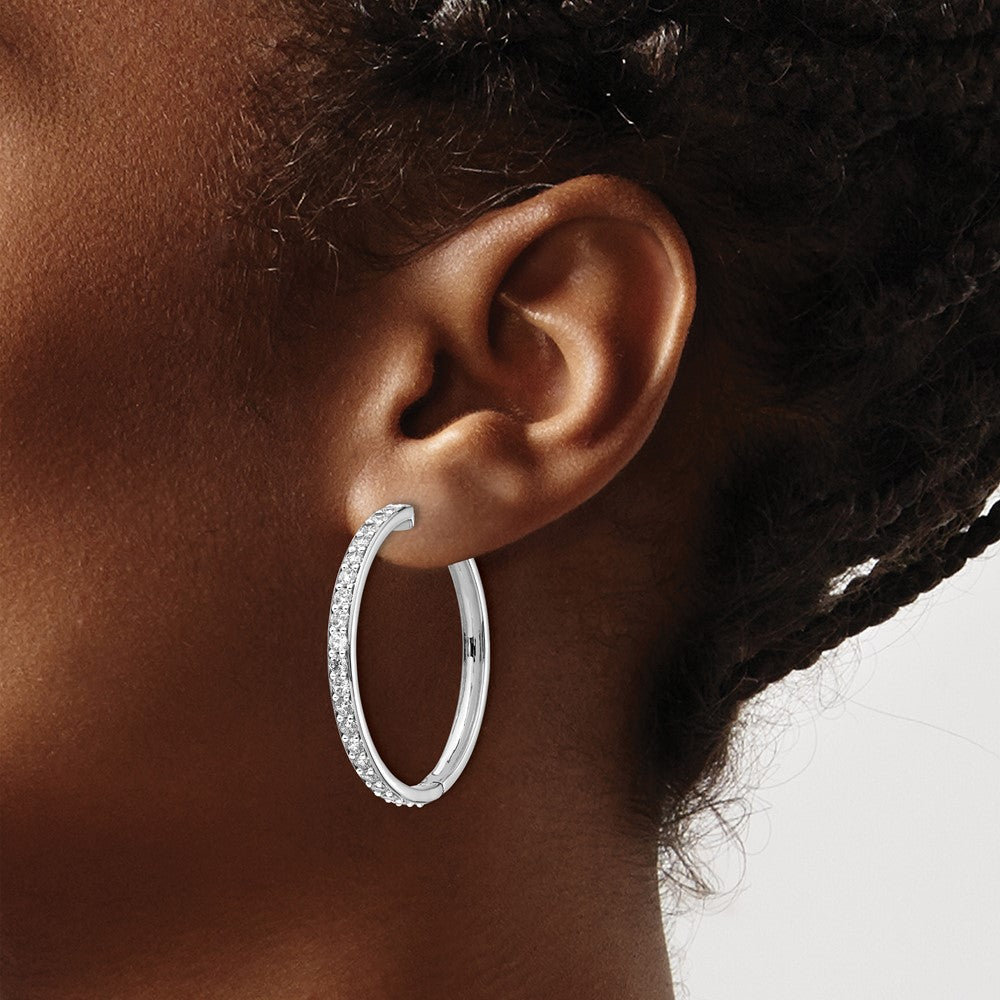 14k White Gold Diamond Hinged Hoop Earrings