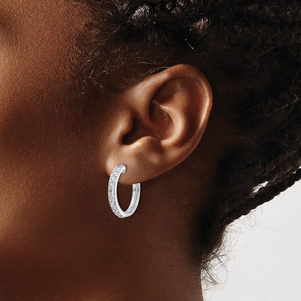 14k White Gold Diamond Milgrain Hinged Hoop Earrings