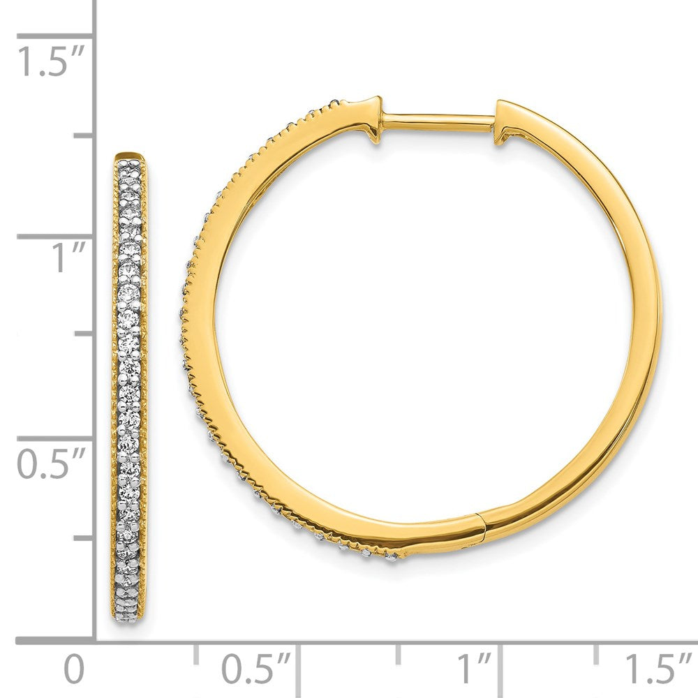 14k Yellow Gold Diamond Milgrain Hinged Hoop Earrings
