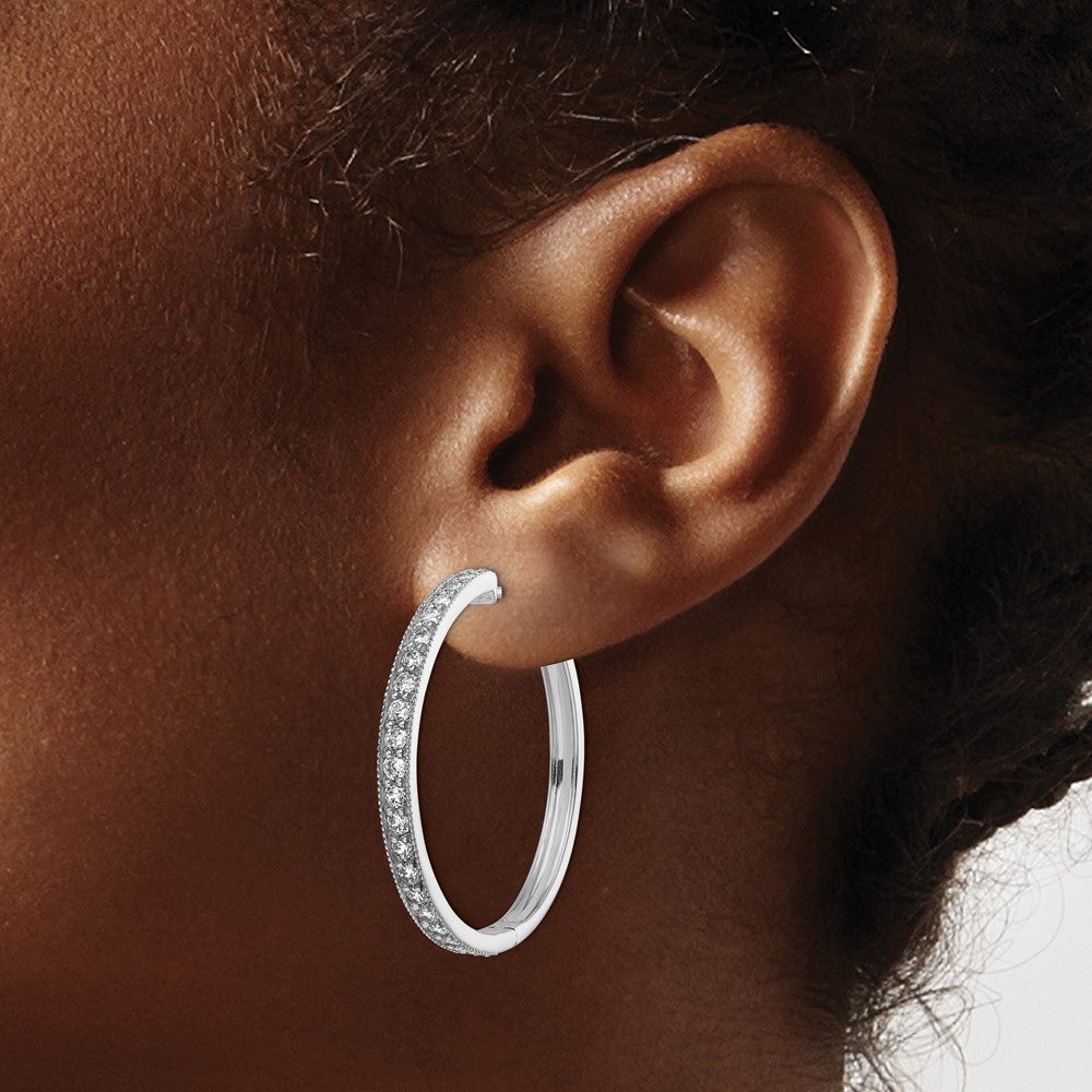 14k White Gold Diamond Milgrain Hinged Hoop Earrings