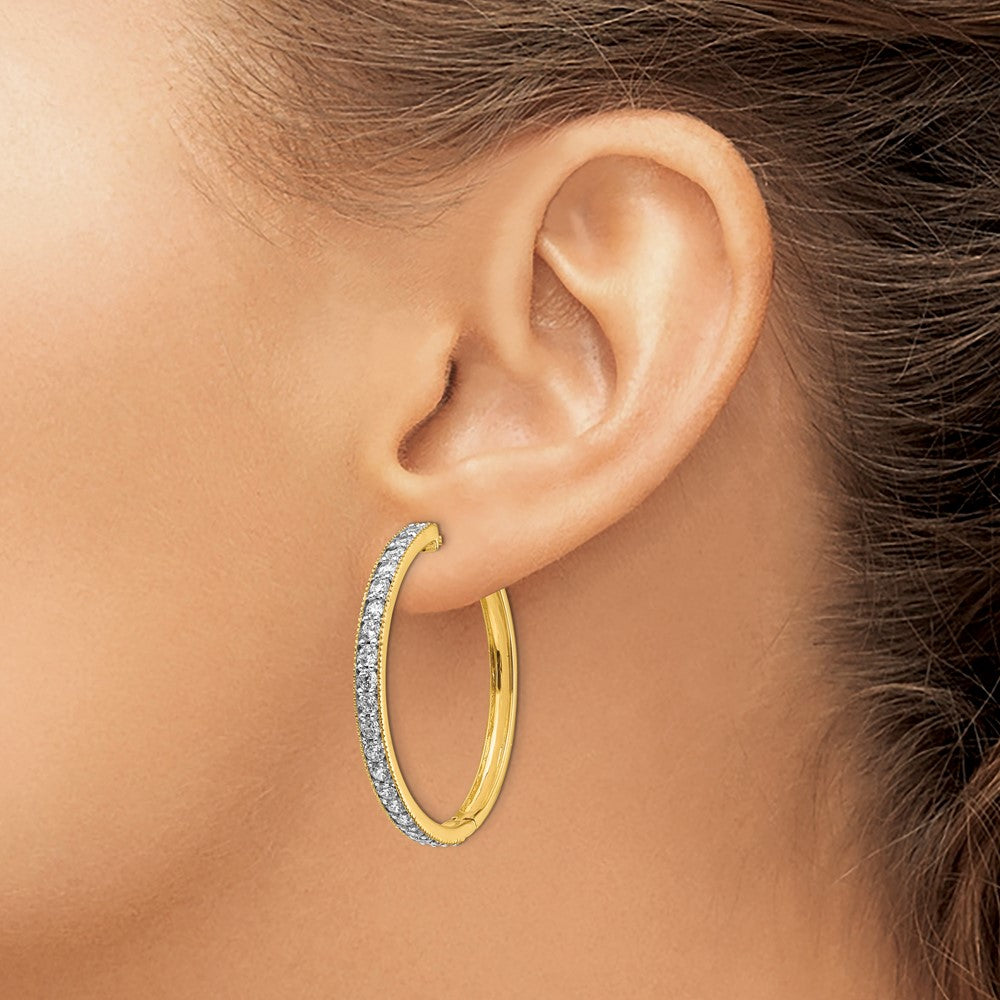 14k Yellow Gold Diamond Milgrain Hinged Hoop Earrings