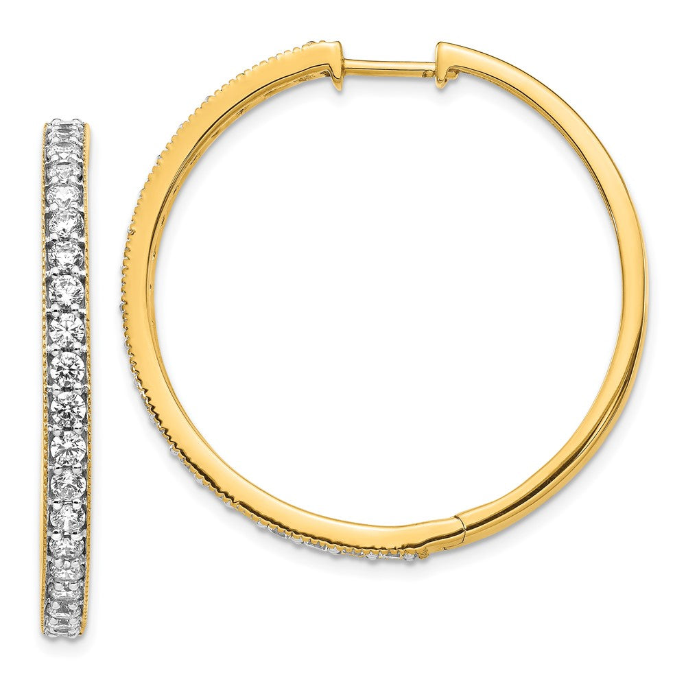 14k Yellow Gold Diamond Milgrain Hinged Hoop Earrings