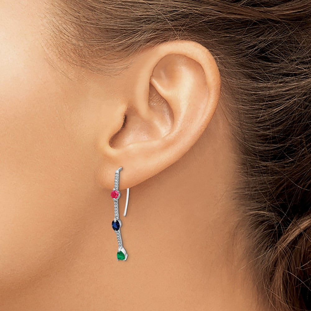 14k White Gold Diamond and Ruby/Sapphire/Emerald Earrings