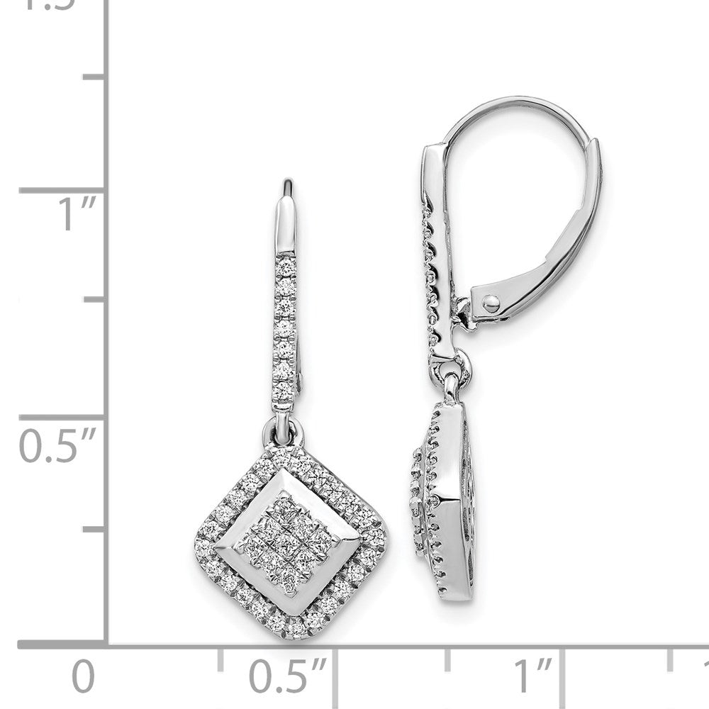 14k White Gold Diamond Cluster Leverback Earrings
