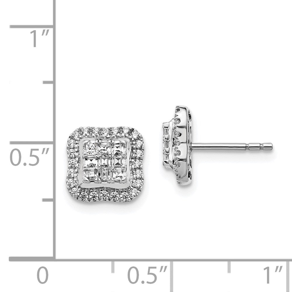 14k White Gold Diamond Square Cluster Post Earrings