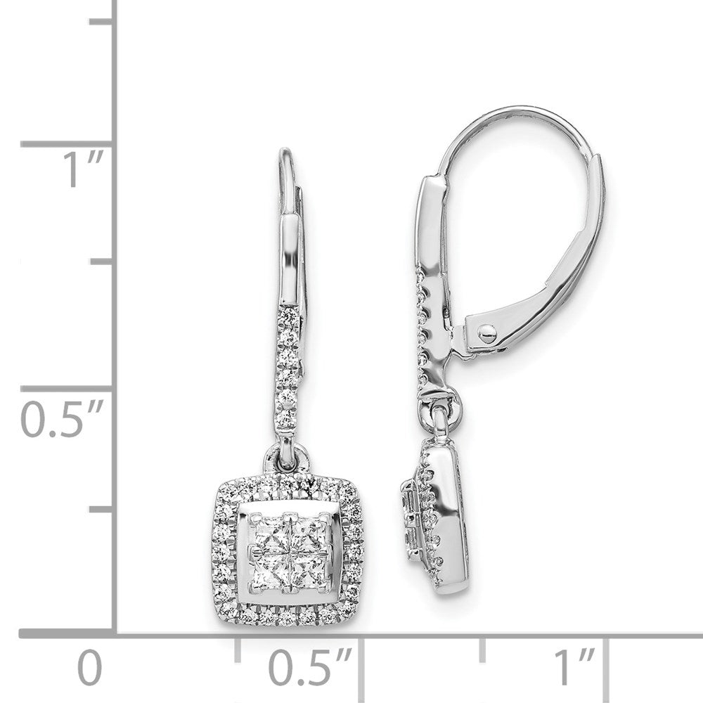 14k White Gold Diamond Cluster Leverback Earrings