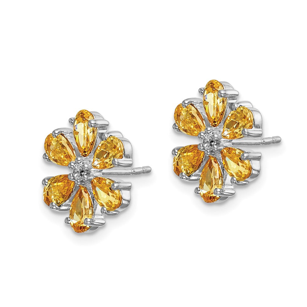 14k White Gold Diamond Citrine Flower Earrings