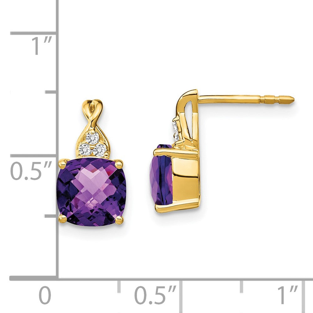 14k Checkerboard  Amethyst and Diamond Earrings