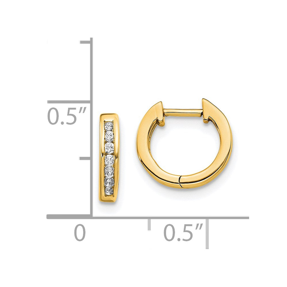 14k Gold Polished Diamond Hinged Hoop Earrings