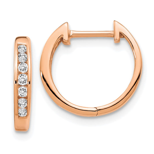 14k Rose Gold Polished Diamond Hinged Hoop Earrings