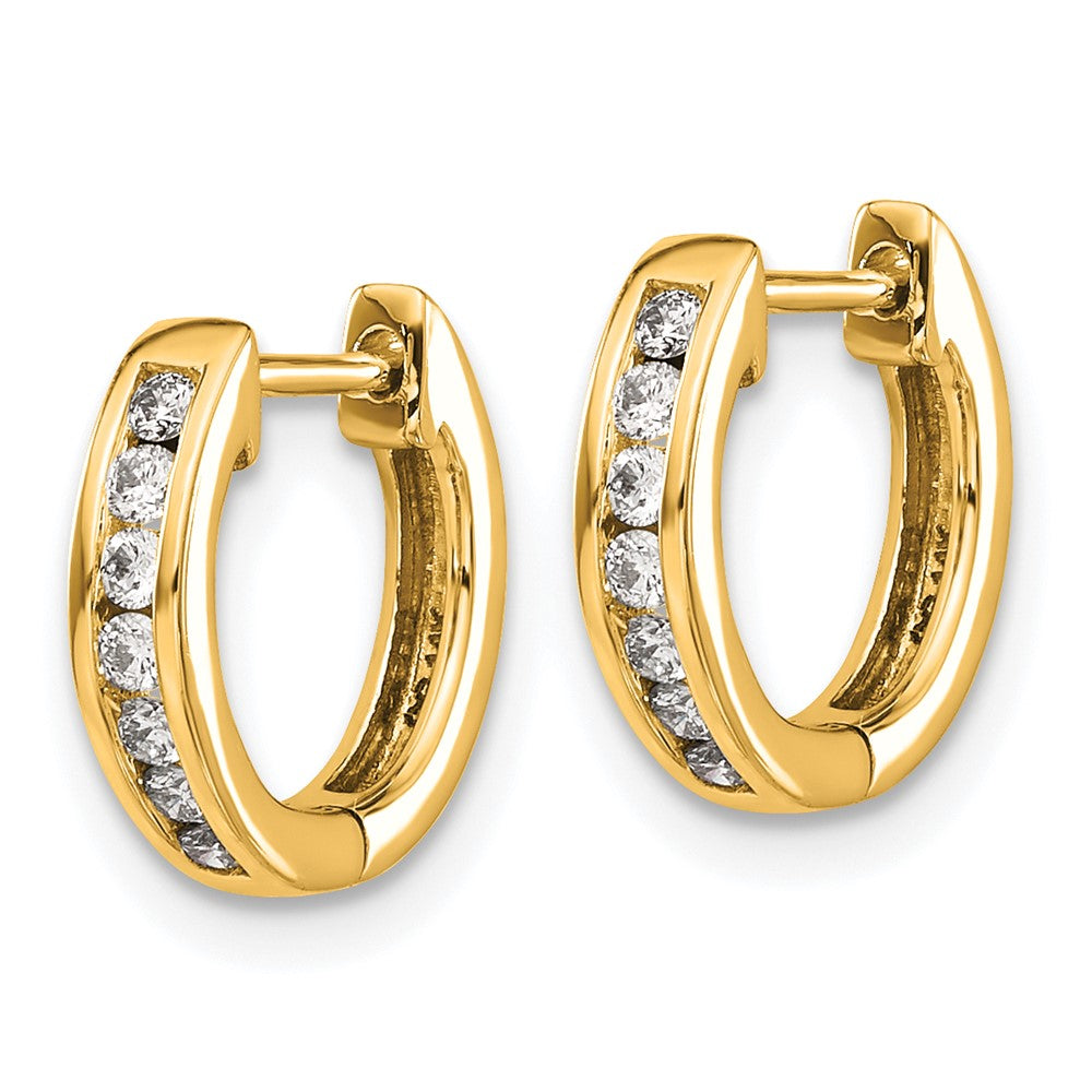 14k Gold Polished Diamond Hinged Hoop Earrings