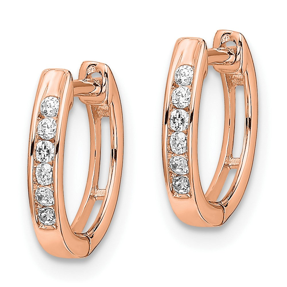 10k Rose Gold Polished Diamond Hinged Hoop Earrings