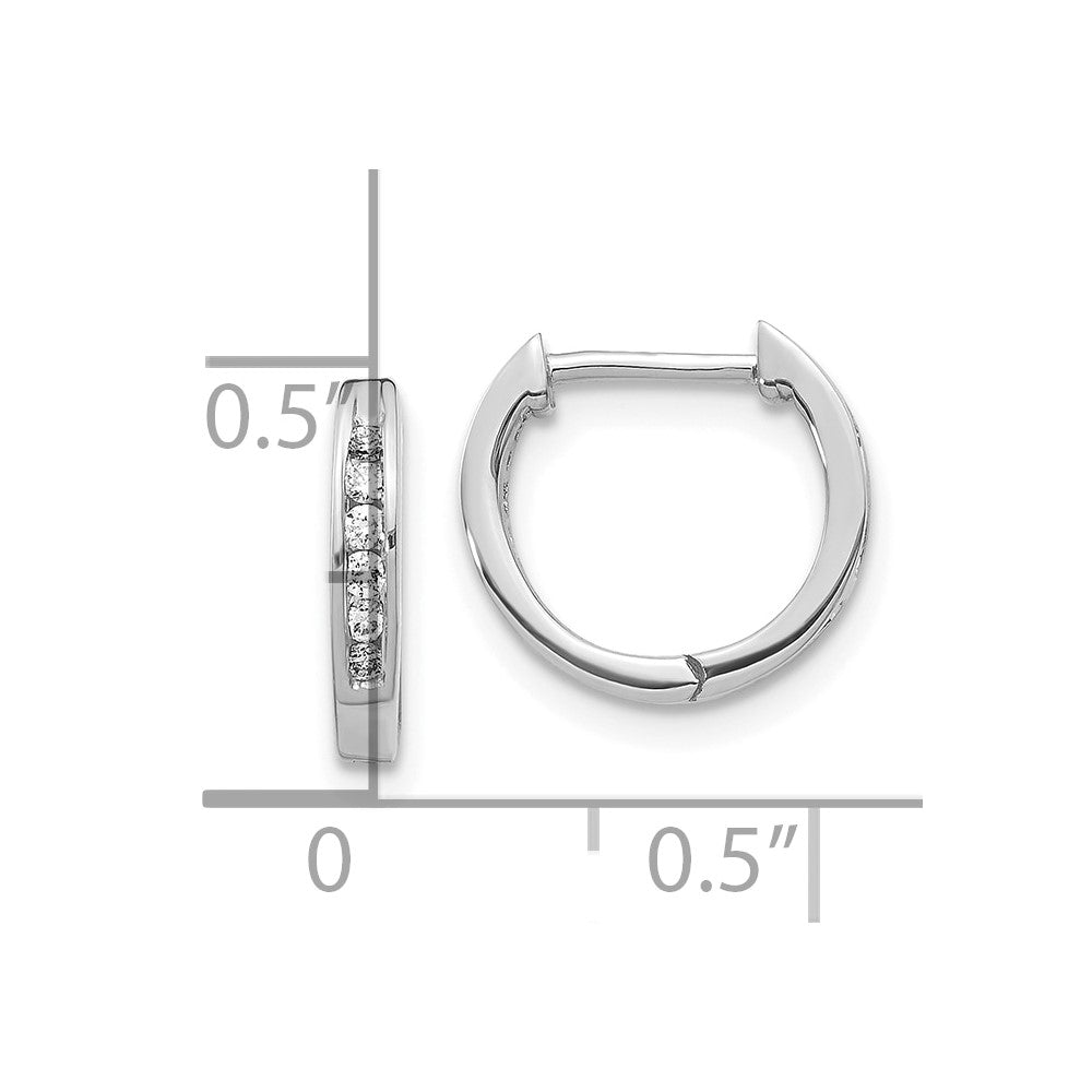 10k White Gold Polished Diamond Hinged Hoop Earrings