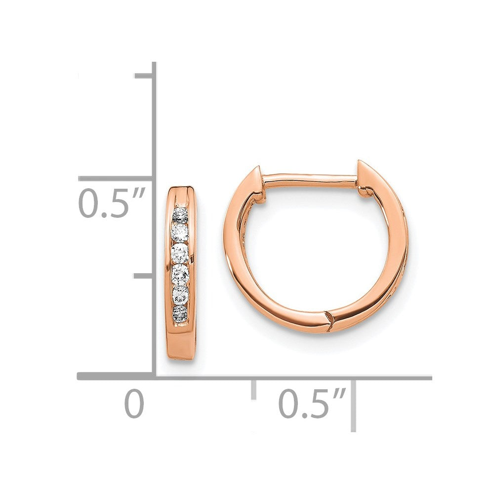 14k Rose Gold Polished Diamond Hinged Hoop Earrings