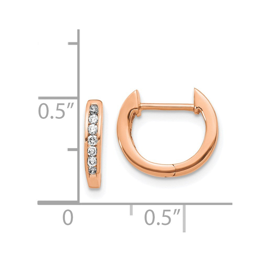 14k Rose Gold Polished Diamond Hinged Hoop Earrings