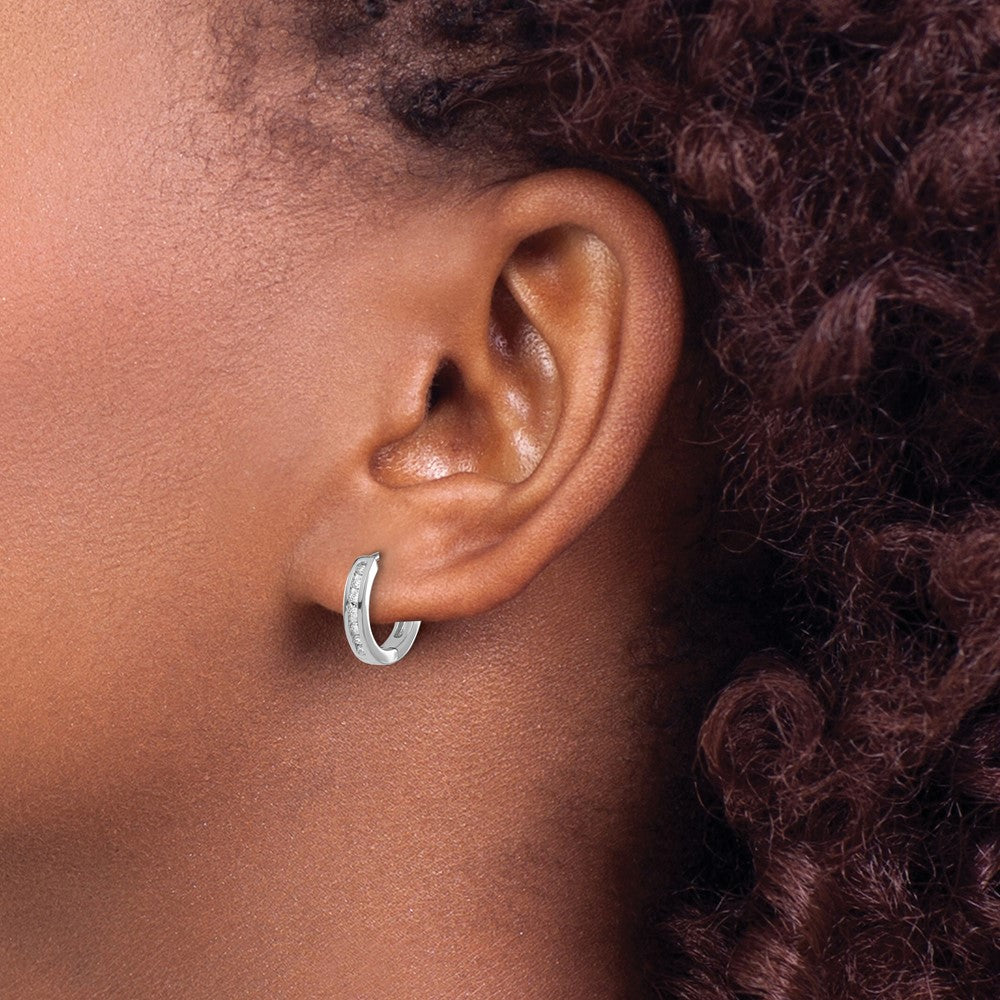 14k White Gold Diamond Hinged Hoop Earrings