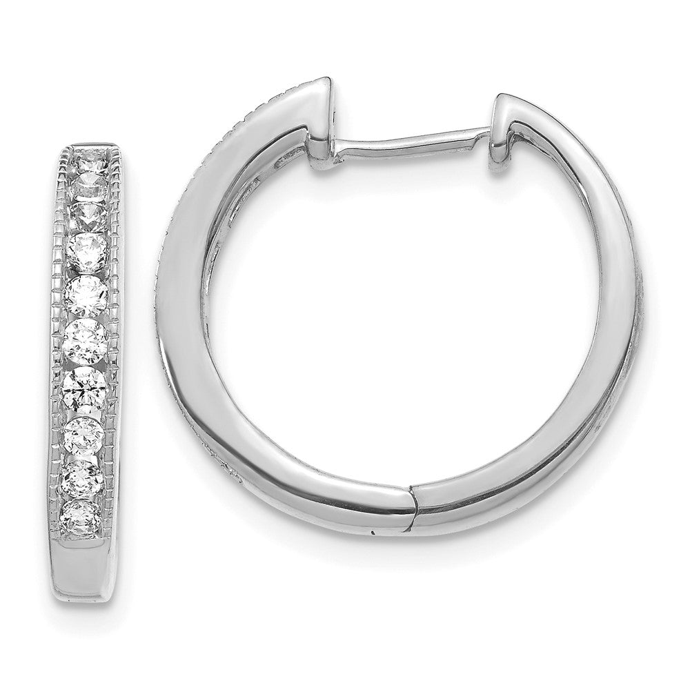 14k White Gold Diamond Hinged Hoop Earrings