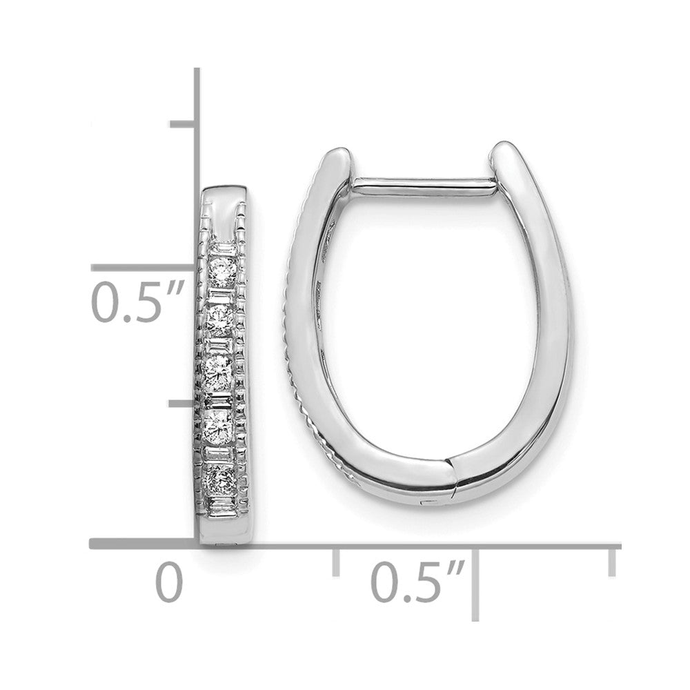 10k White Gold Diamond Oval Hinged Hoop Earrings