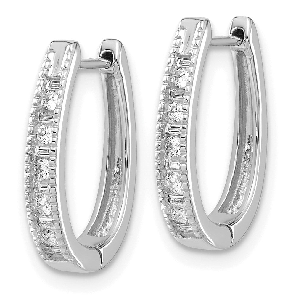 14k White Gold Diamond Oval Hinged Hoop Earrings