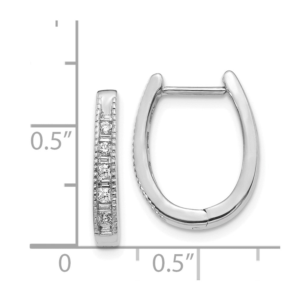 14k White Gold Diamond Oval Hinged Hoop Earrings