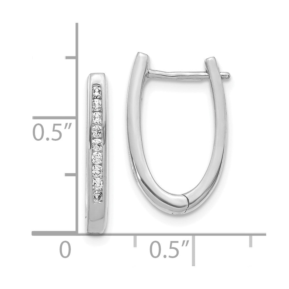 10k White Gold Diamond Oval Hinged Hoop Earrings