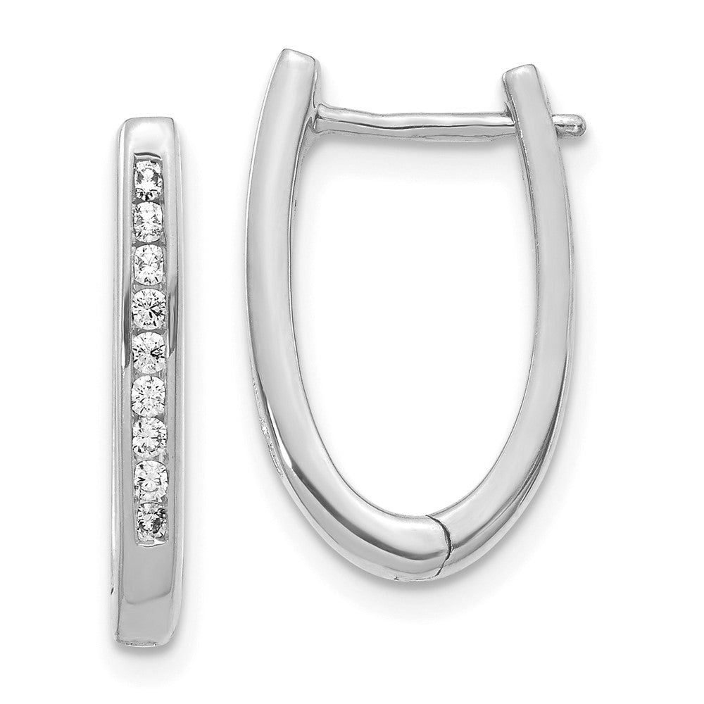 14k White Gold Diamond Oval Hinged Hoop Earrings