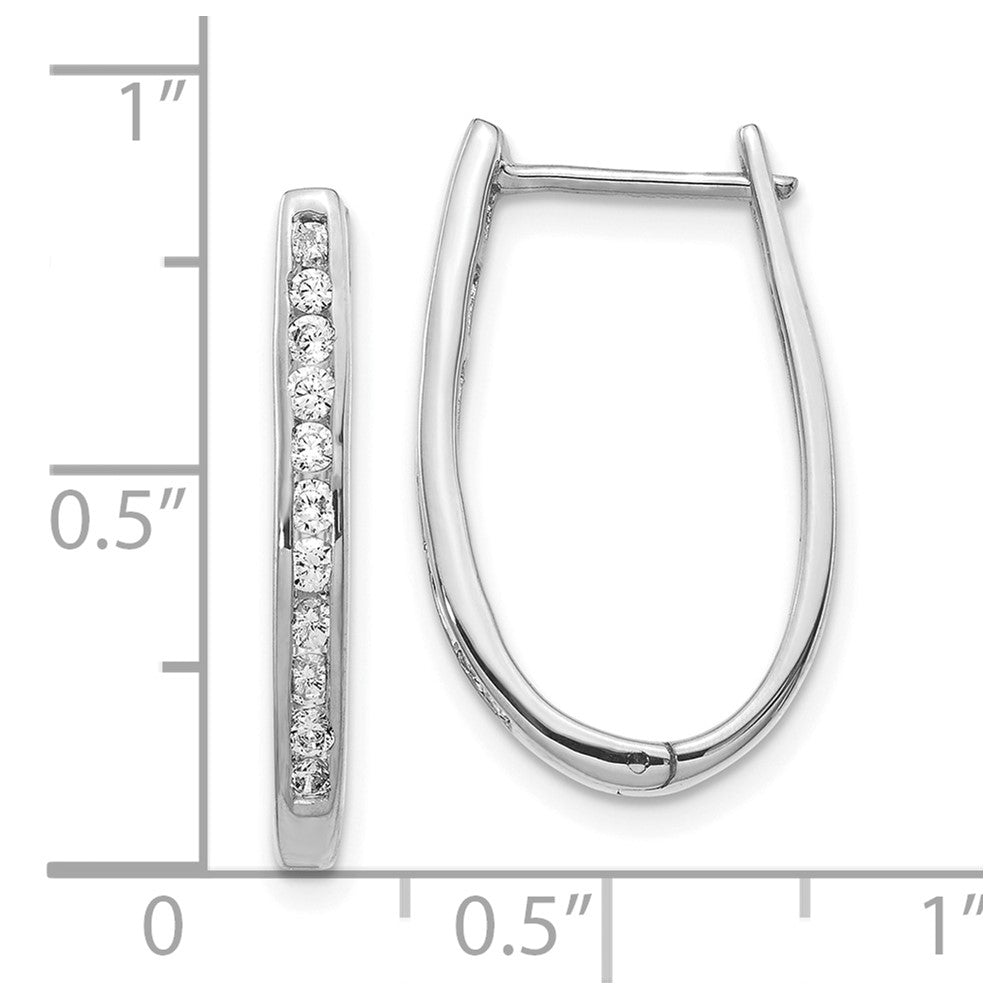 10k White Gold Diamond Oval Hinged Hoop Earrings