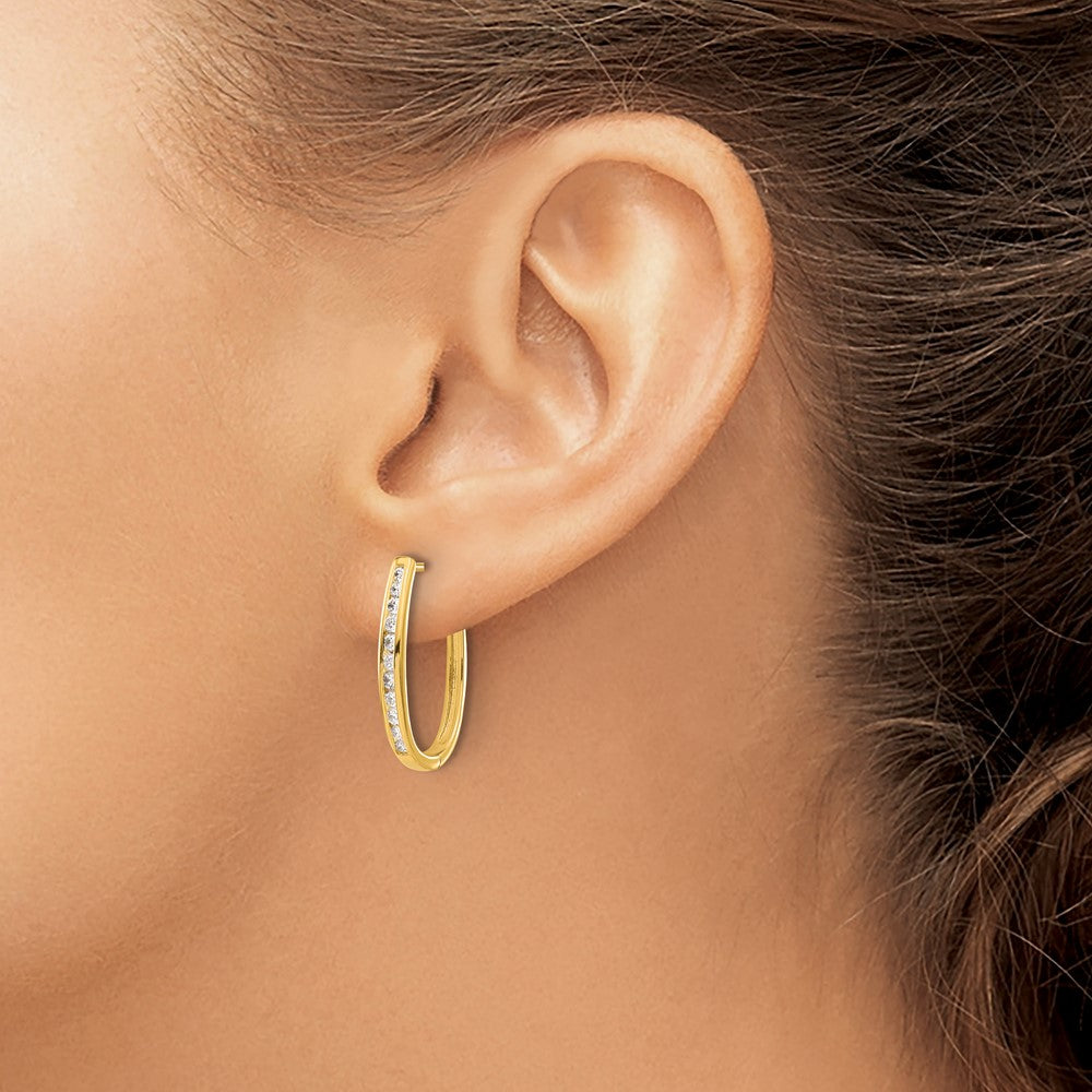 14k Diamond Oval Hinged Hoop Earrings