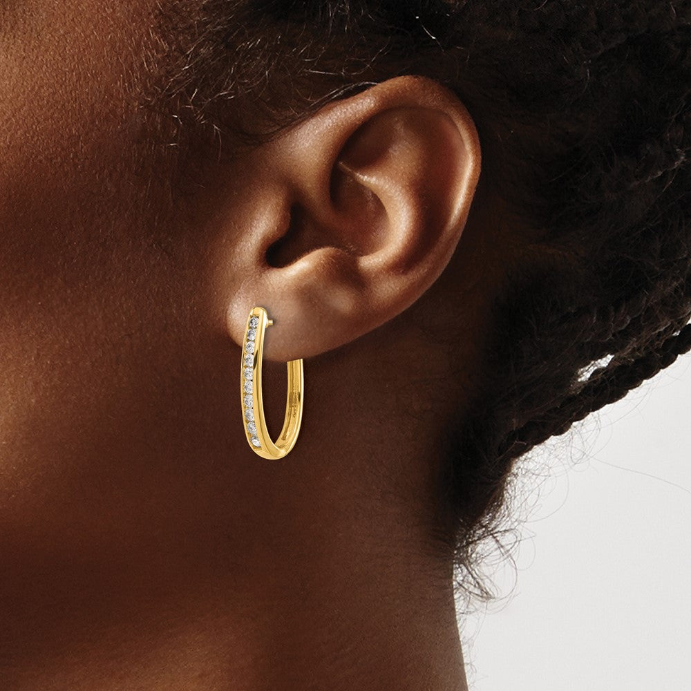 14k Diamond Oval Hinged Hoop Earrings