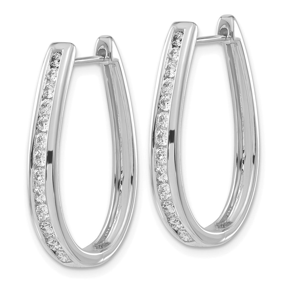 14k White Gold Diamond Oval Hinged Hoop Earrings