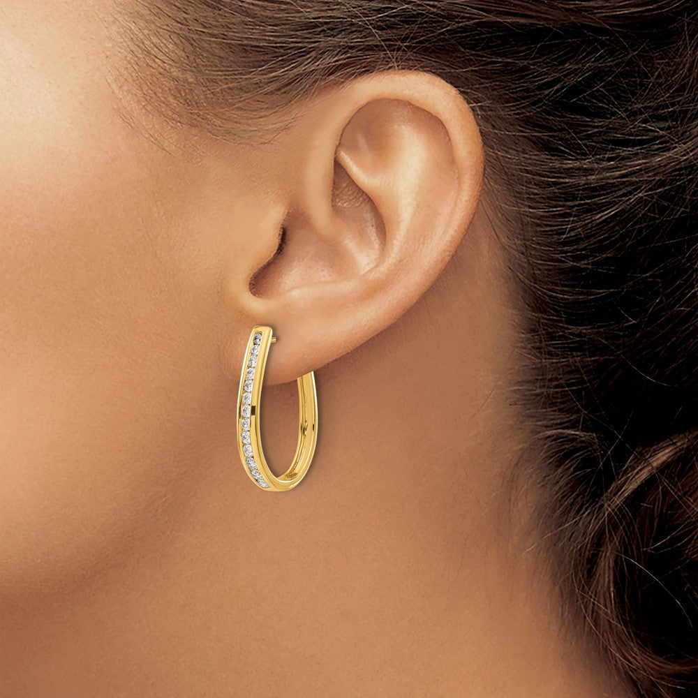 14k Diamond Oval Hinged Hoop Earrings