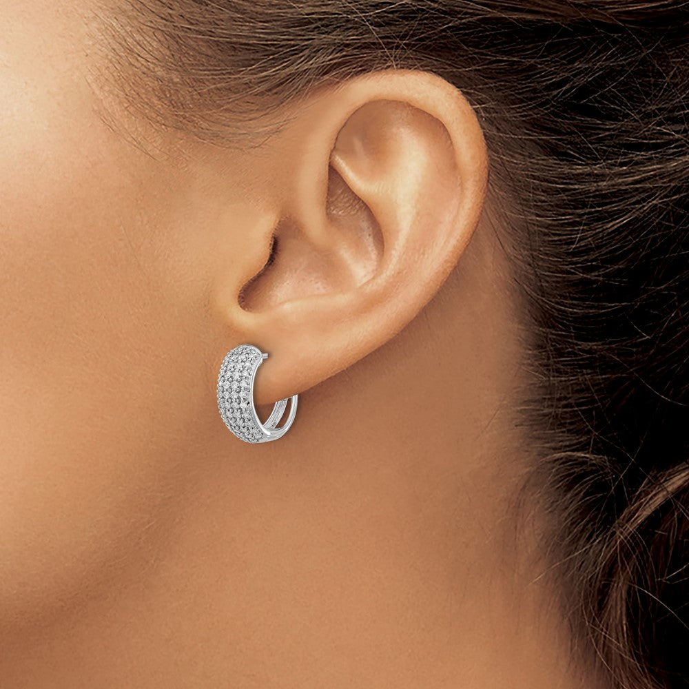 14k White Gold Diamond Hinged Hoop Earrings