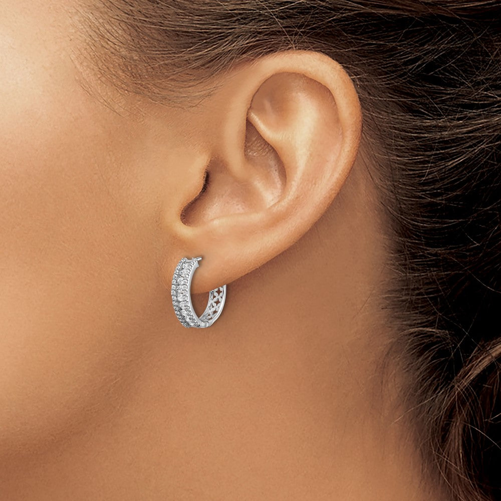 14k White Gold Diamond Hinged Hoop Earrings