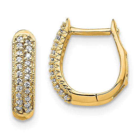 14k Polished Diamond Hinged Hoop Earrings