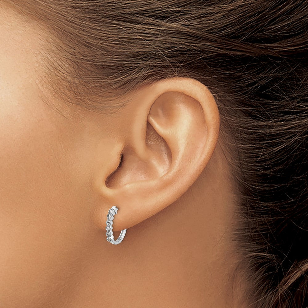 14k White Gold Diamond Hinged Hoop Earrings