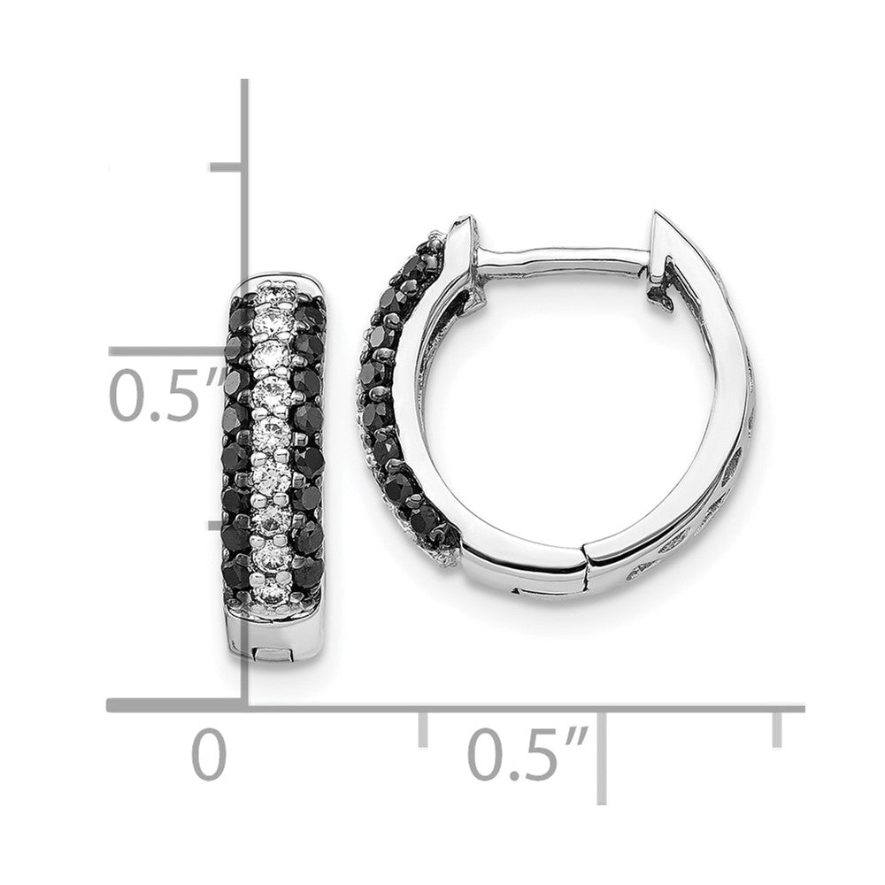 10k White Gold White and Black Diamond Hinged Hoop Earrings